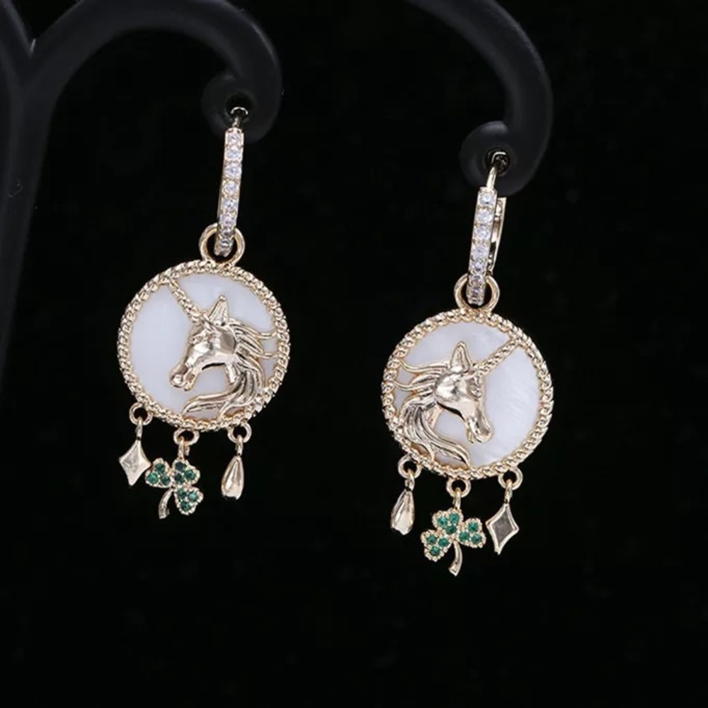 🦄 Unicorn Crystal Hoop Drop Earrings